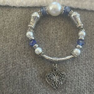 Small blue and silver butterfly bracelet